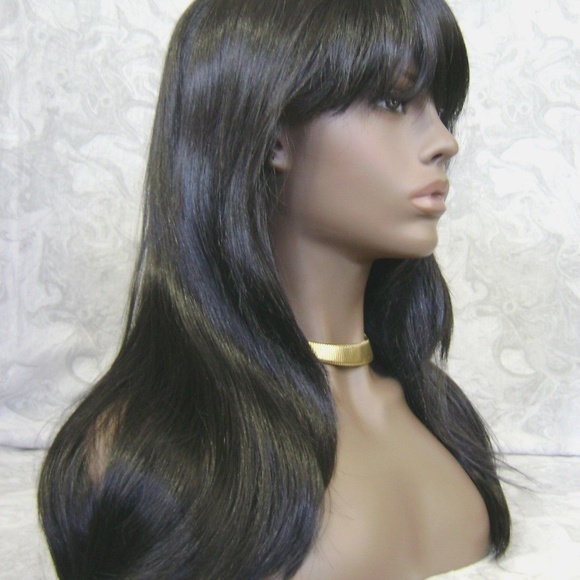 COPY - Long Straight Brown/Black Wig with Bangs main image 6
